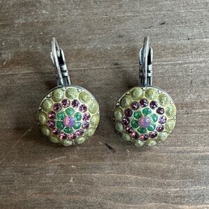 Une 50 Green and Purple Crystal Round Drop Earrings with Lever Backs